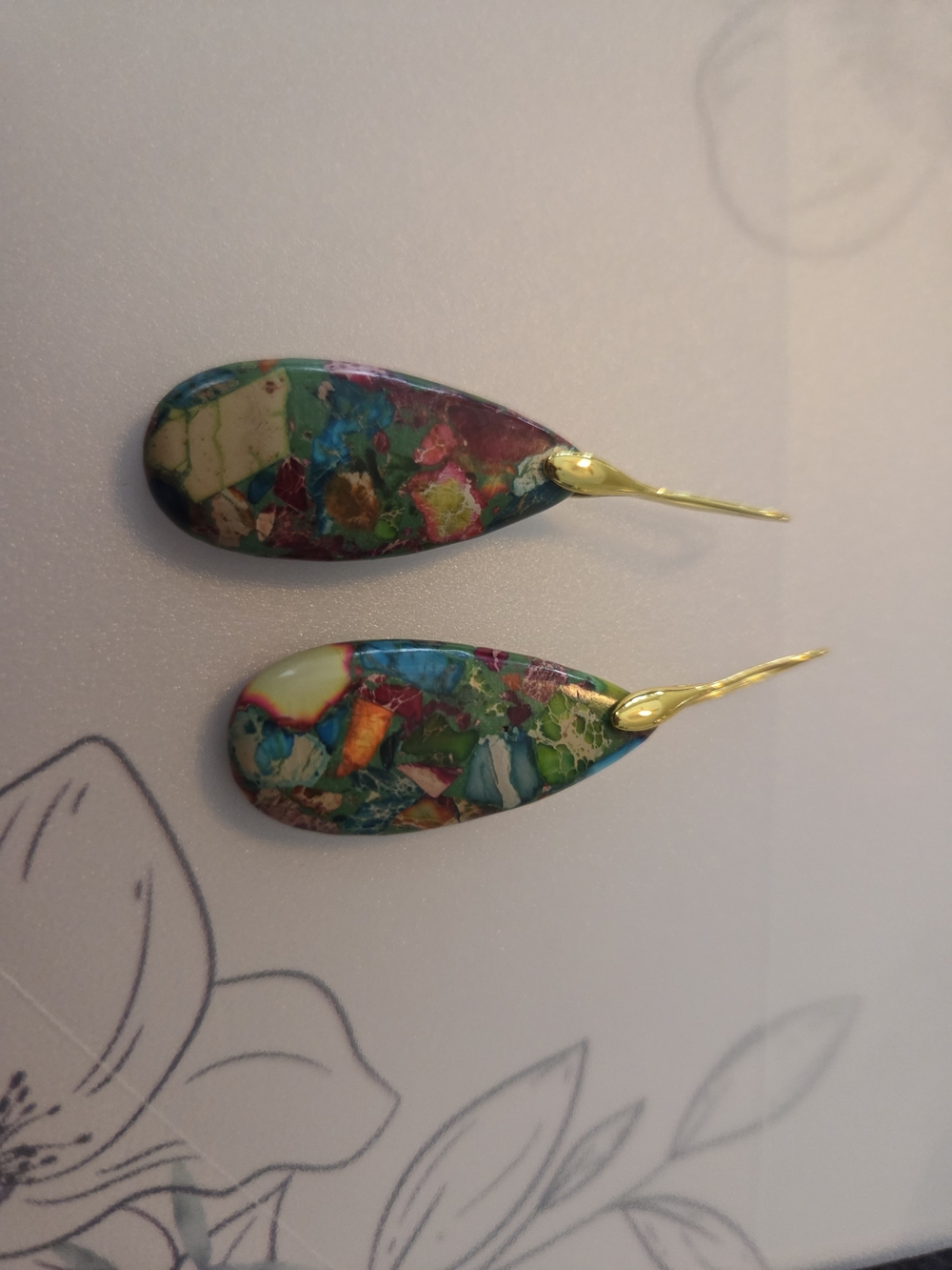 Multicolor Teardrop Stone Earrings with Gold Hooks